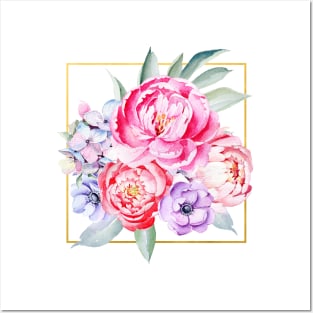 Peony and Hydrangea Wreath Posters and Art